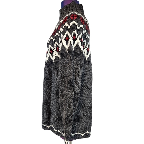 Moda Int'l Burgundy & Gray Nordic Fair Isle Mock Neck Sweater Women's Medium D47 - Picture 3 of 8